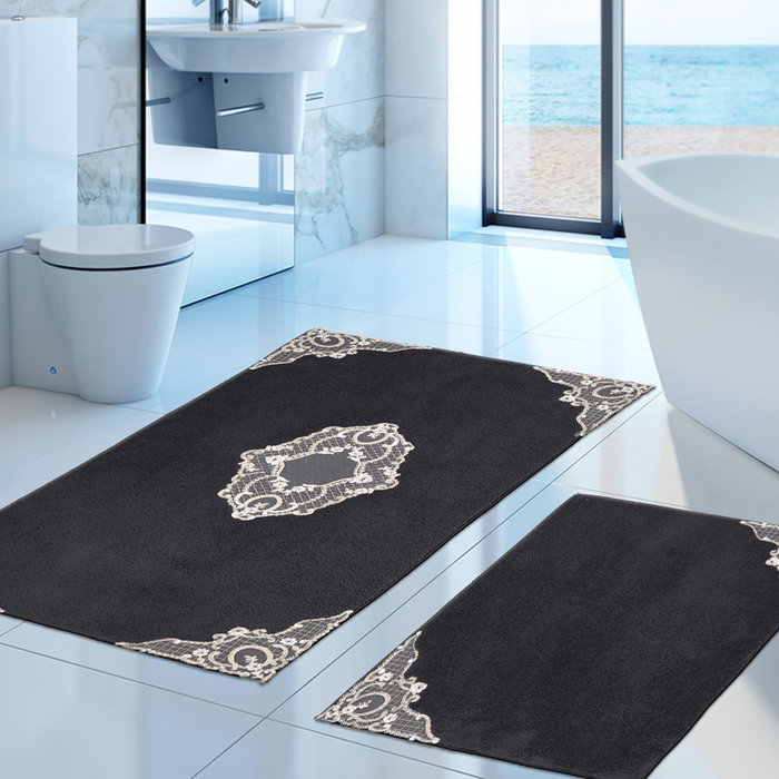 Mijölnir Juego de alfombrillas de baño de 2 piezas, Plateado Mijölnir Juego de alfombrillas de baño de 2 piezas, Plateado